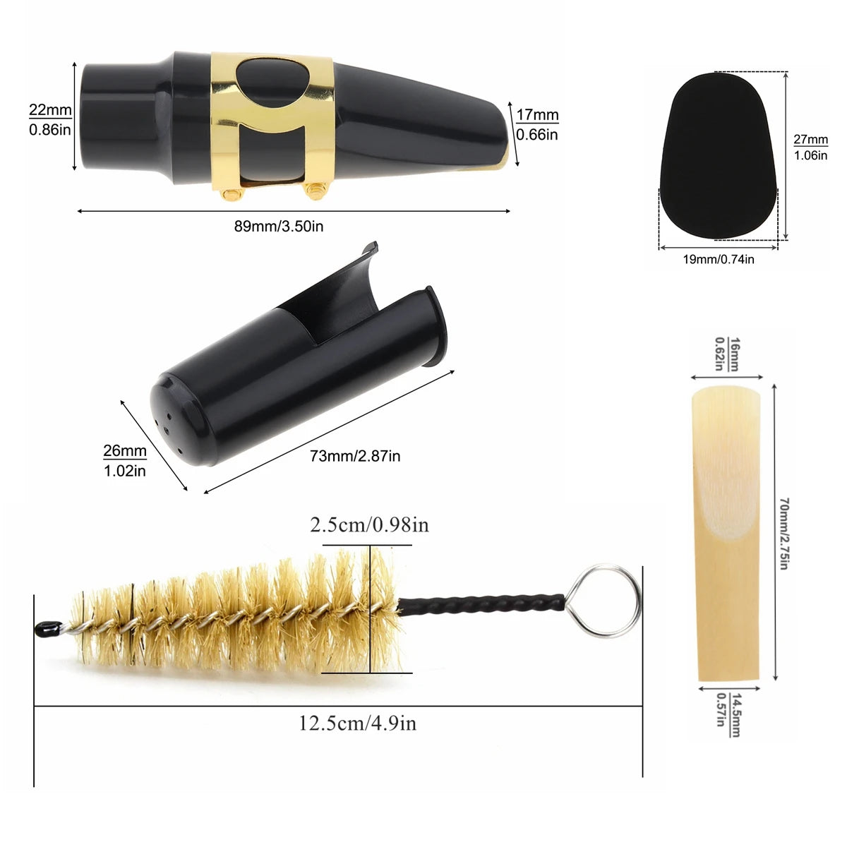 Alto Saxophone Mouthpiece Kit with Reeds, Cushions & Cleaning Brush
