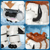 Close-up shots of a white and black flying bison model built from LEGO bricks.