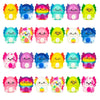 A collection of colorful squishy donut fidget stress relief keychains in various pastel and vibrant colors.