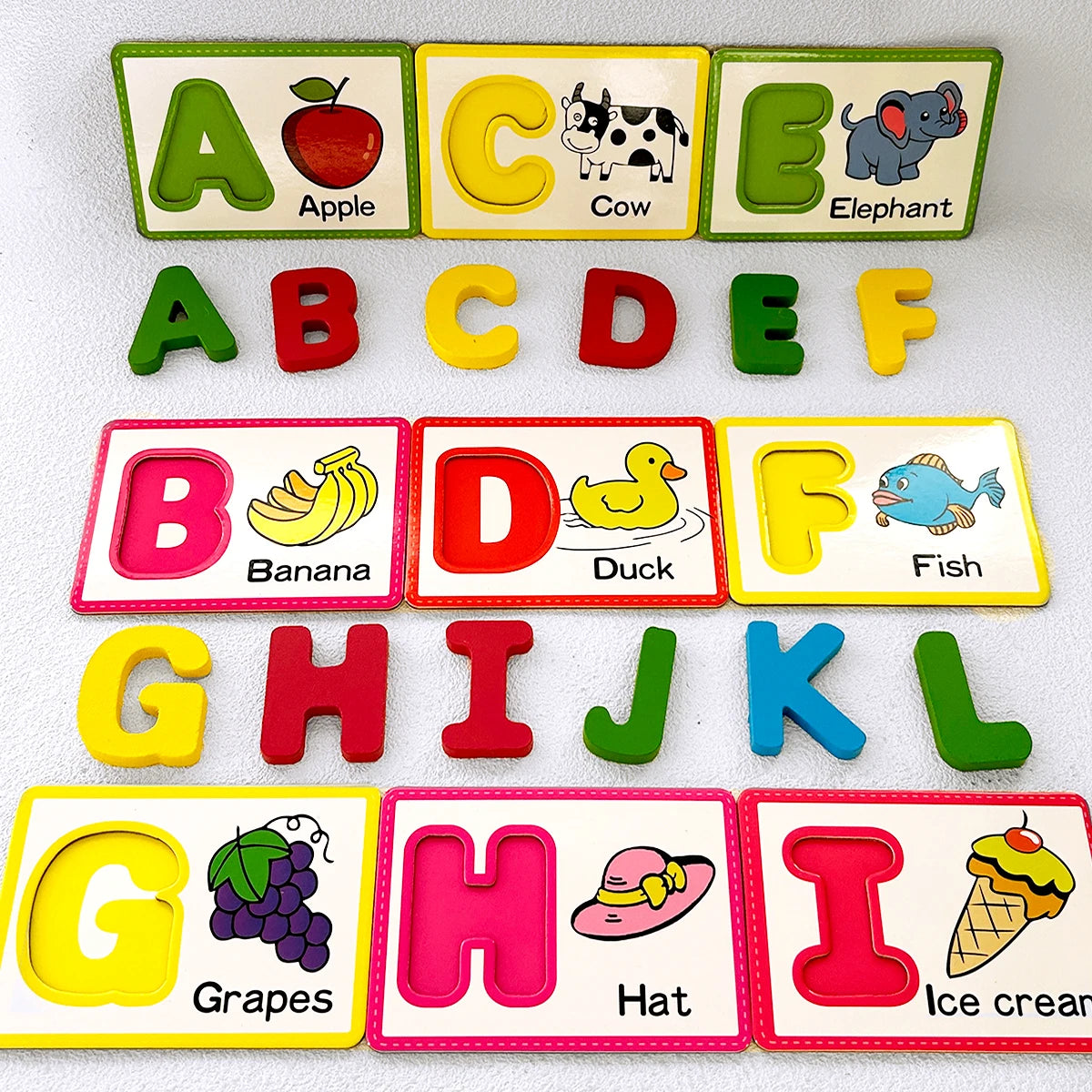 A to I alphabet letter set with reusable tracing flashcards in various colors