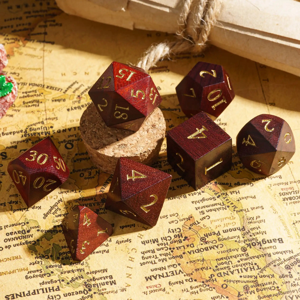 Wooden Polyhedral Dice Set for Tabletop RPGs