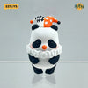 A white and black panda collectible figure with an orange polka-dot hat and a white beard.