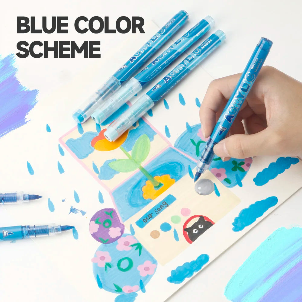 Acrylic Marker Set with Soft Brush Tips – 12 Colors