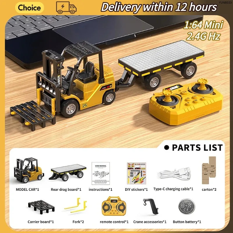 Miniature RC Forklift with Trailer and Bluetooth App Control