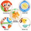 Cartoon monkey shower toy featuring rotating eyes, a 360-degree rotating star, a waterfall, and a spinning waterwheel.