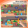 A wooden magnetic maze puzzle board for toddlers showing alphabet recognition and fine motor skill activities.