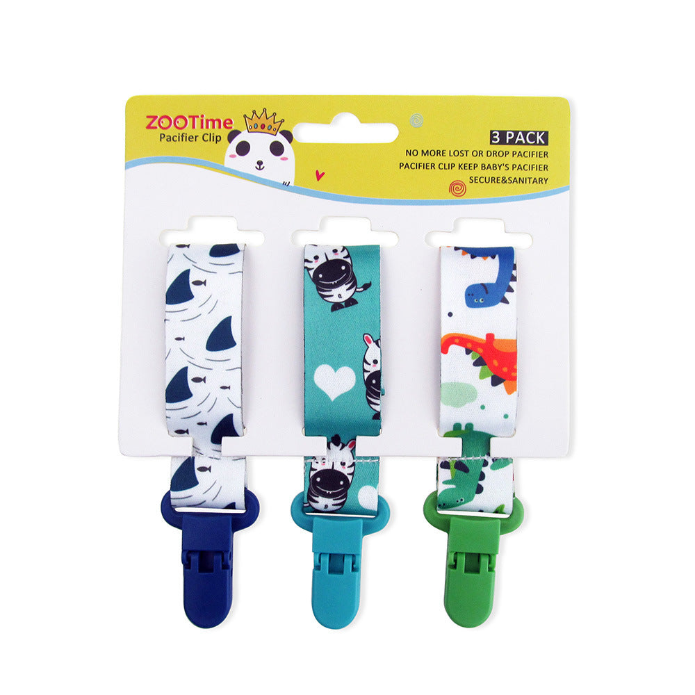 Ein Set aus drei personalisierten Cartoon-Milchflaschen-Klammern mit Panda-, Tiger- und Drachenmotiven.