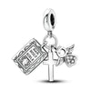 A sterling silver charm featuring a cross and a flower design, suitable for DIY bracelet making.