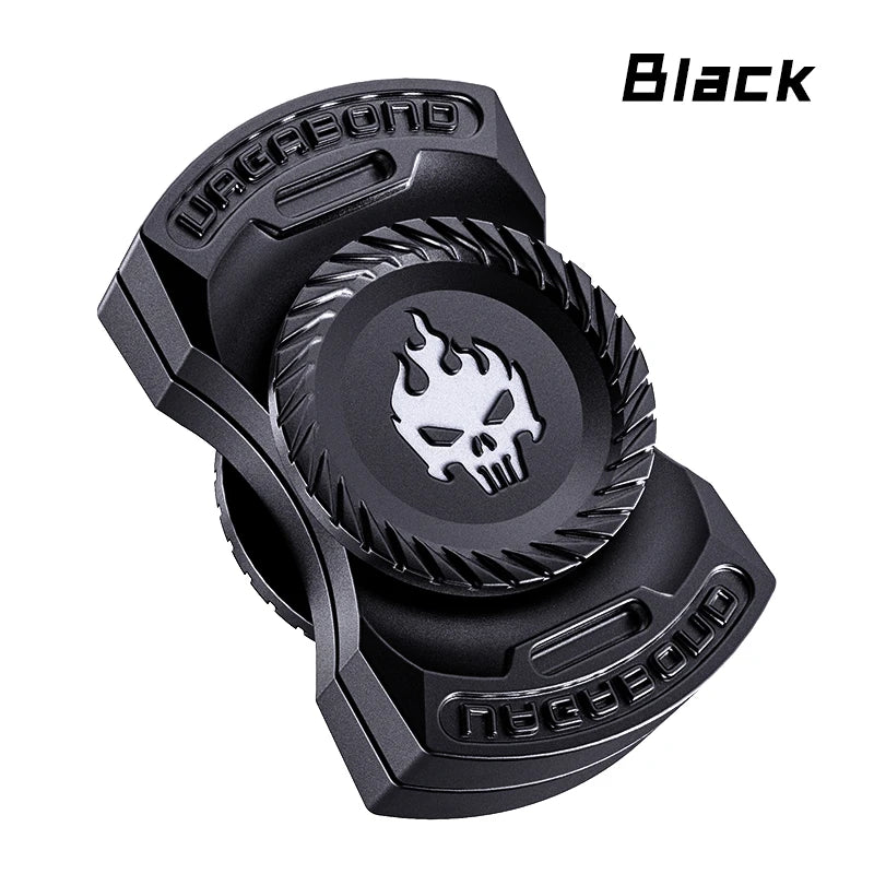 Black magnetic fidget spinner with push buttons for stress relief and focus