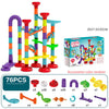 A set of colorful marble run building blocks and accessories for kids