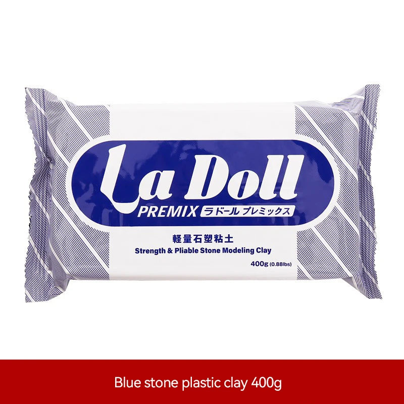 A package of La Doll Premix blue stone plastic clay 400g for sculpting and crafting.