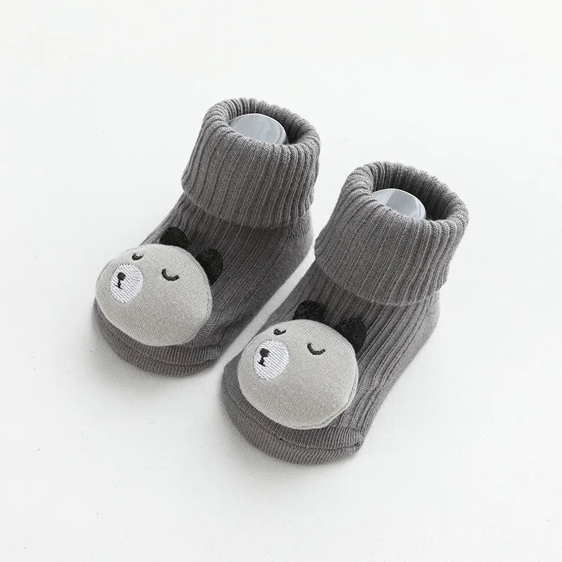 Gray cartoon elephant non-slip cotton socks for babies and toddlers