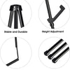 Image showing features of an adjustable foldable metal easel stand including stability, height adjustment, easy installation,