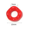 A red acrylic doughnut spacer bead with a 7mm height and 15mm diameter.