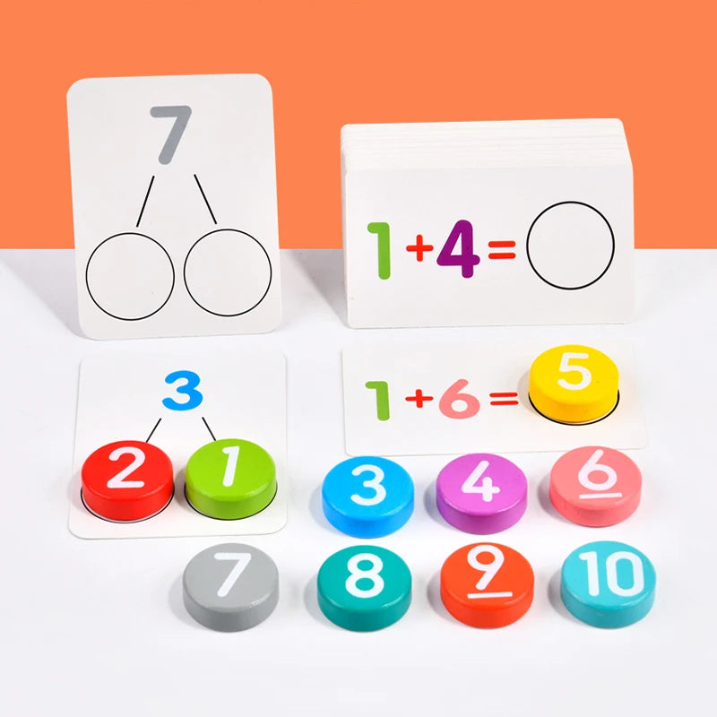 Wooden Arithmetic Card Matching Game for Kids – Addition & Subtraction Early Learning Toy