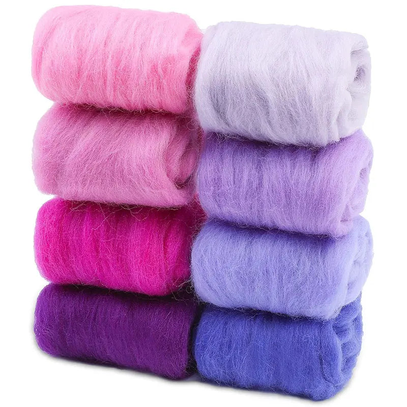 8-Color Wool Roving for Needle Felting – 100% Natural Fiber Craft Set