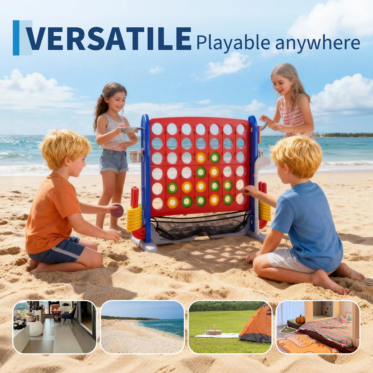 4-in-1 Giant Outdoor Game Set with Basketball Hoop & Ring Toss