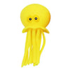 A bright yellow silicone octopus bath toy that sprays water.