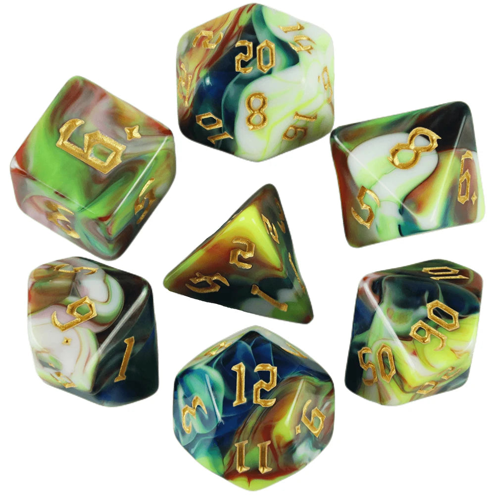 7-Piece Multicolor Polyhedral Dice Set for RPG and Tabletop Games