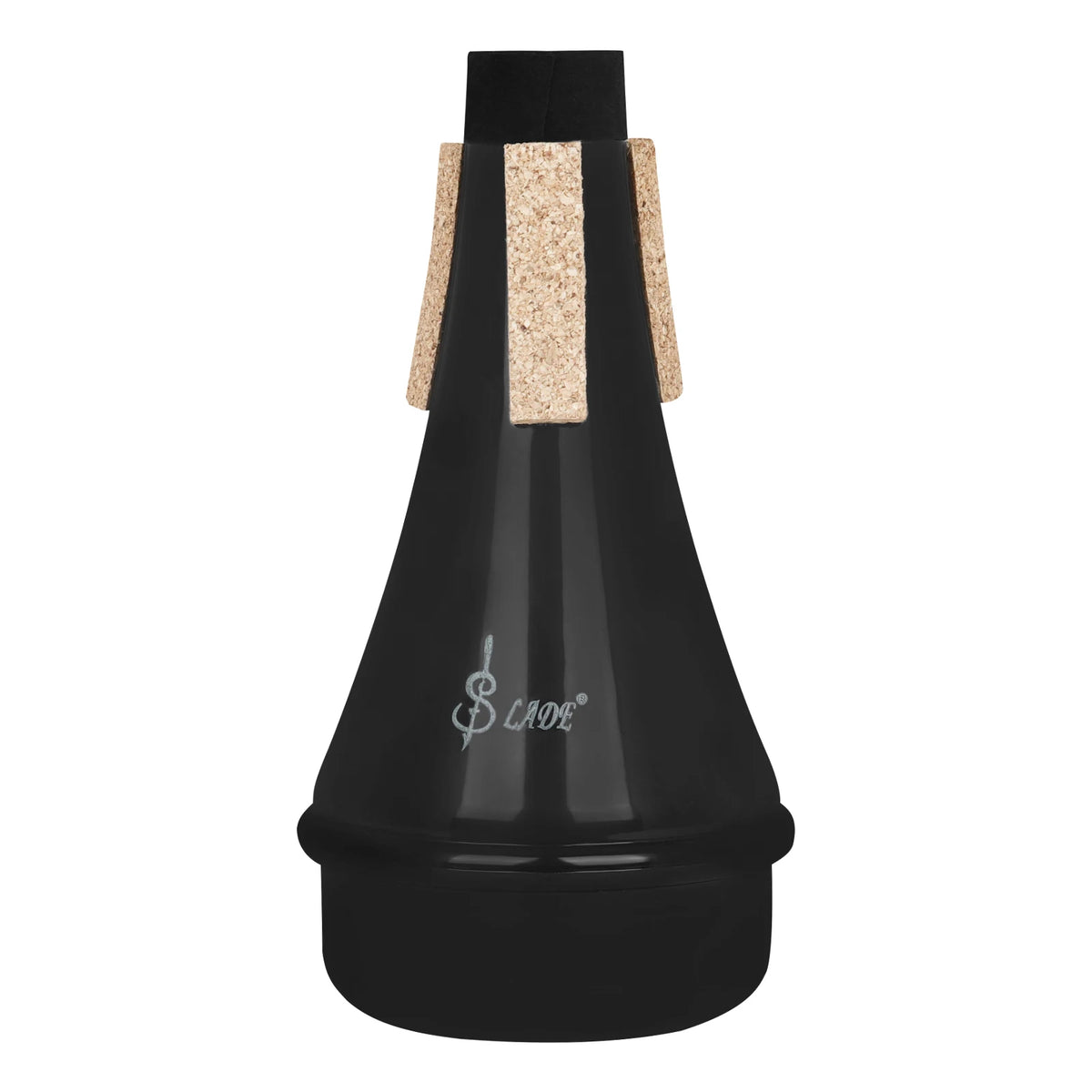 Black trumpet practice mute with a gold-colored aluminum alloy cap and body.
