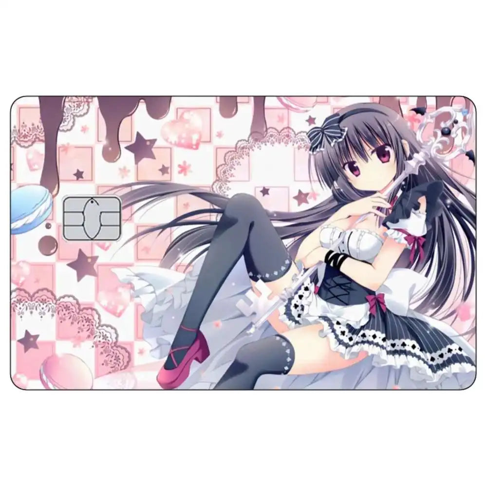 Anime girl illustration with dark hair and pink accents, featuring a magical staff and detailed clothing.