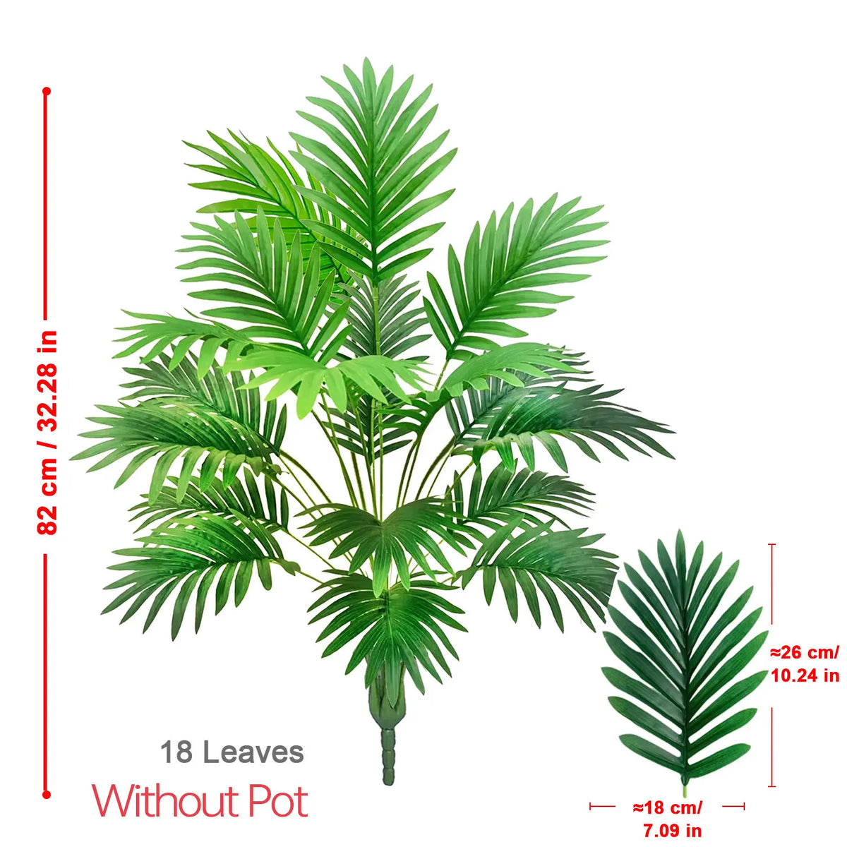 Artificial Areca Palm with 18 leaves shown in a plant form measuring 82 cm tall.
