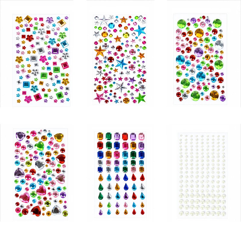 A collection of colorful self-adhesive acrylic gem stickers for face, nails, and crafts.