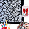 A DIY coloring blanket featuring a black and white skull pattern with a set of 24 markers.