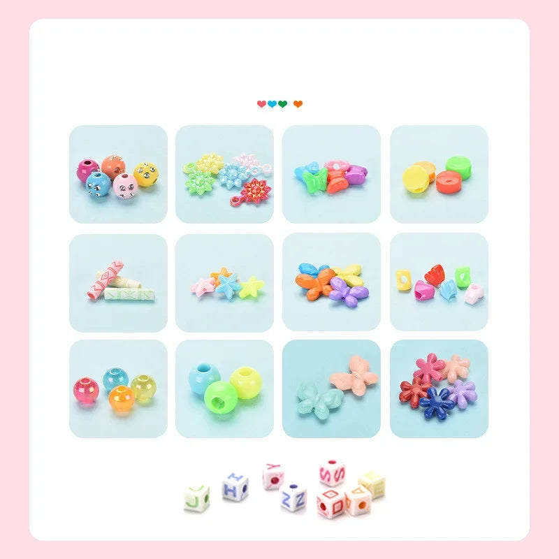 A collection of colorful beads and components for a DIY bead jewelry making kit.