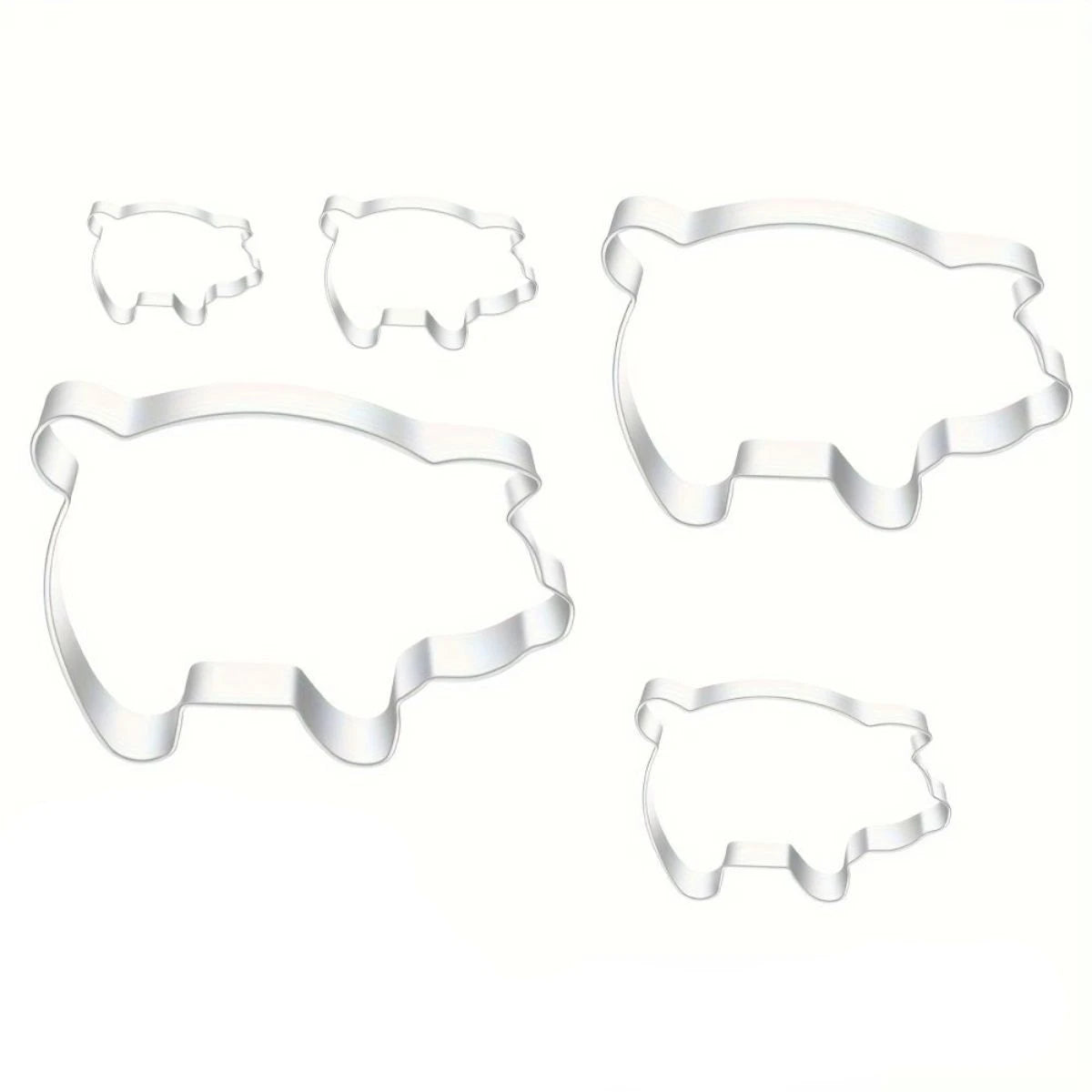 A set of five clear silicone pig-shaped cookie cutters for crafting and baking.