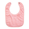A pink soft cotton baby bib with an adjustable snap closure.