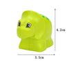 A bright lime green plastic zoo animal building block with large eyes and a textured surface.