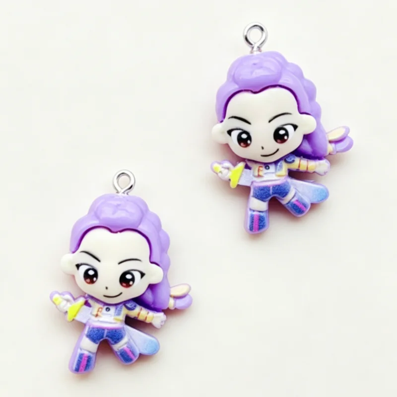 A pair of purple and white cartoon resin pendant charms featuring characters from Avatar: The Last Airbender.