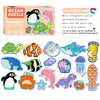 A set of magnetic sea animals including penguins, turtles, fish, whales, and more for educational puzzles.
