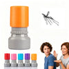 A set of realistic mosquito prank stamps in various colors and sizes displayed next to a person.
