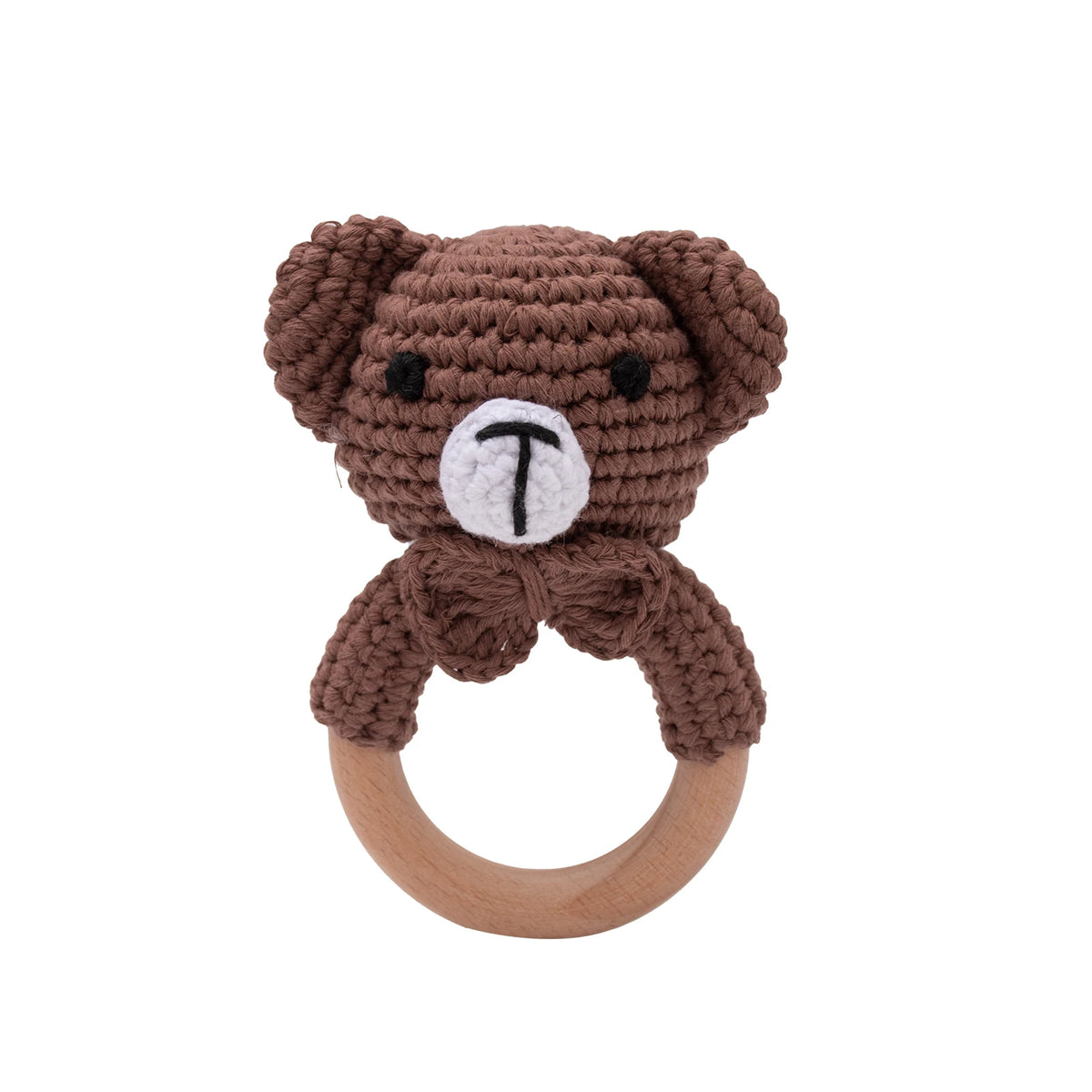Handcrafted Wooden Crochet Animal Rattle for Babies