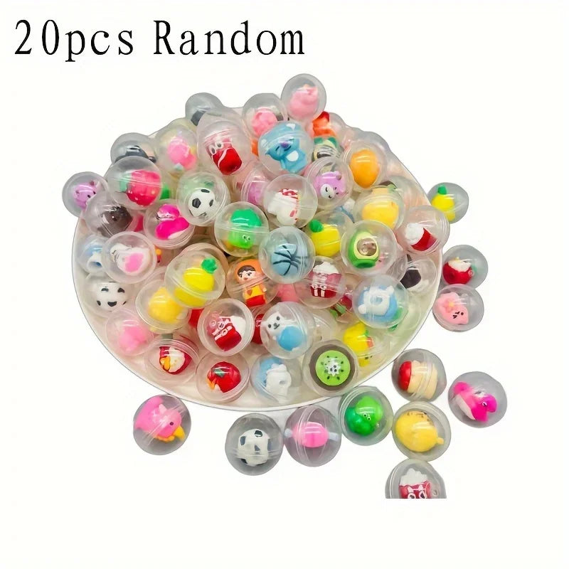 A pile of 20 random kawaii mini capsule figures in various colors and designs.