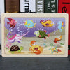 A 24-piece wooden jigsaw puzzle featuring colorful sea animals like a clownfish, turtle, and various marine creatures.