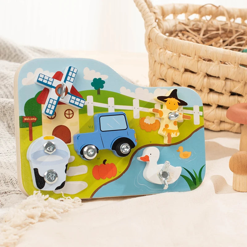 Farm Animal Wooden Screw Puzzle Toy Set with Child-Safe Tools