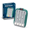 A green and gray light-up rhythm game machine for kids with multiple colored buttons.