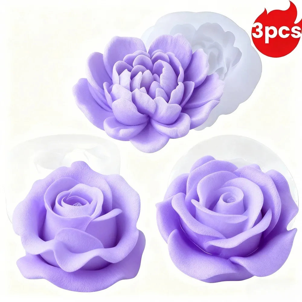 3D Flower Candle Silicone Mold Set - Love Roses, Peonies & Bouquets