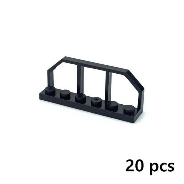 A set of twenty black motor and servo pieces for building blocks.