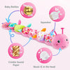 A soft musical rattle caterpillar plush toy with various components including a singing rattle, squeaker, crinkle sound paper
