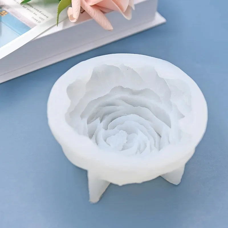 White silicone mold shaped like a peony flower for baking, chocolate, soap, and craft