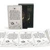 A set of Messages From The Universe Oracle cards in a black box and a white card, featuring celestial imagery.