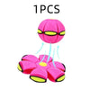 One pink interactive flying UFO pet toy for dogs with yellow accents.