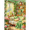 A vibrant diamond painting kit featuring a sofa landscape scene with full drill canvas art.