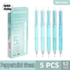 A set of five mint green quick-drying gel pens with 0.5mm tips packaged in a box.