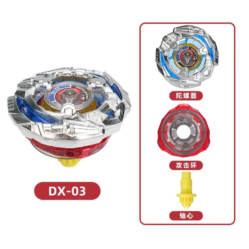Beyblade Burst Gyro X starter pack showing the Beyblade and related components like the tip and core.