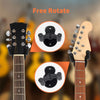 Close-up view of a free rotate adjustable wall-mounted guitar hanger for guitars, basses, and ukuleles.
